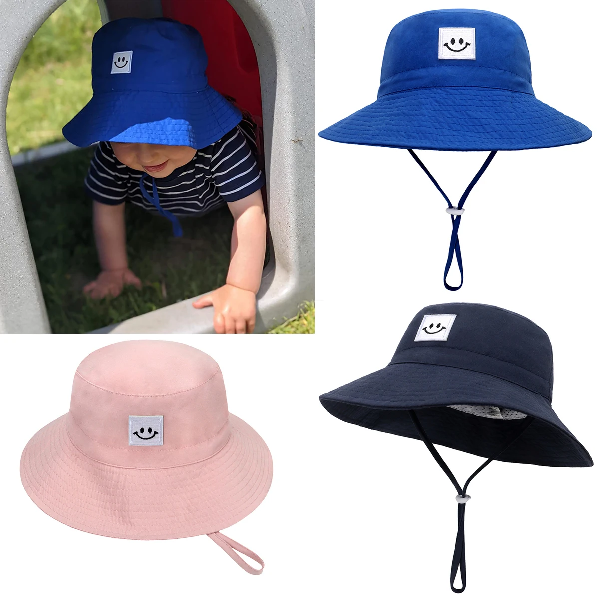 Top Trends: SMILE Baby Sunhat Summer Spring Kids Bucket Hat For Girls Boys Children Big Visor Cotton Sun Cap Beach Travel Panama Hats Caps Shoppable Styles