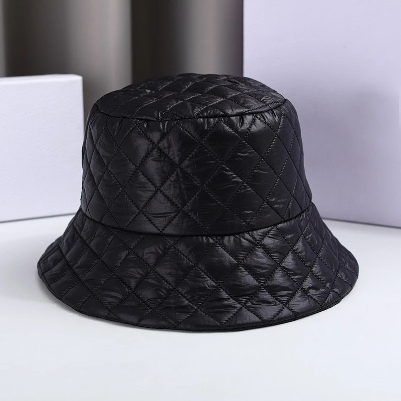 Top Trends: New Autumn Winter Black Bucket Hat For Women Vintage Plaid Bucket Cap Panama Outdoor Ultra Light Down Cotton Fisherman Hat Shoppable Styles