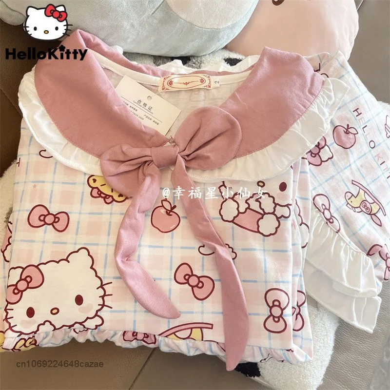 Top Trends: Sanrio Hello Kitty Sweet Print Pajamas 2022 New Spring Autumn Kawaii Pink Long Sleeve Pants Y2k Student Home Clothes Set Women Shoppable Styles