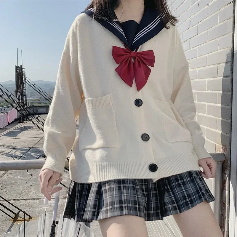 Top Trends: Japanese Korean Fashion Sweater Girl Sailor School Uniform Cardigan Cosplay Suit Sweaters Anime Student College Style Cardigans Shoppable Styles