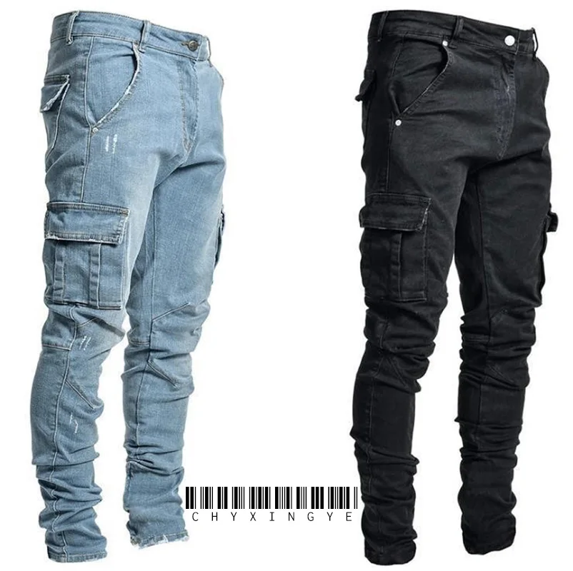 Top Trends: New Jeans Men Pants Wash Solid Color Multi Pockets Denim Mid Waist Cargo Jeans Plus Size Fahsion Casual Trousers Male Daily Wear Shoppable Styles