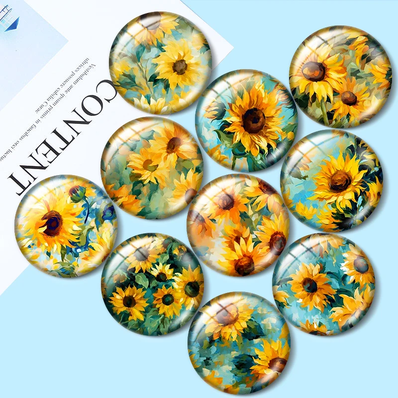 Top Trends: Illustrated Sunflowers 10pcs 12mm / 16mm / 18mm Round Photo Glass Cabochon Demo Flat Back Making Findings Shoppable Styles