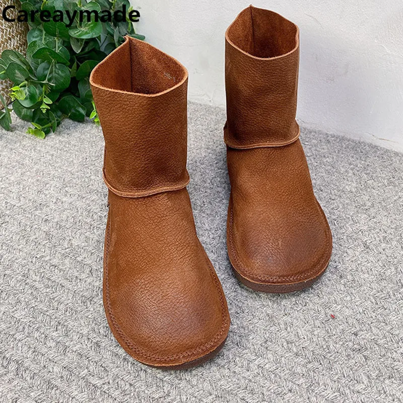 Top Trends: Careaymade-Genuine Leather Women Shoes, Autumn Solid Round Head Cowhide Boots Flat Forest Pure Handmade Ankle Boots Casual Boots Shoppable Styles