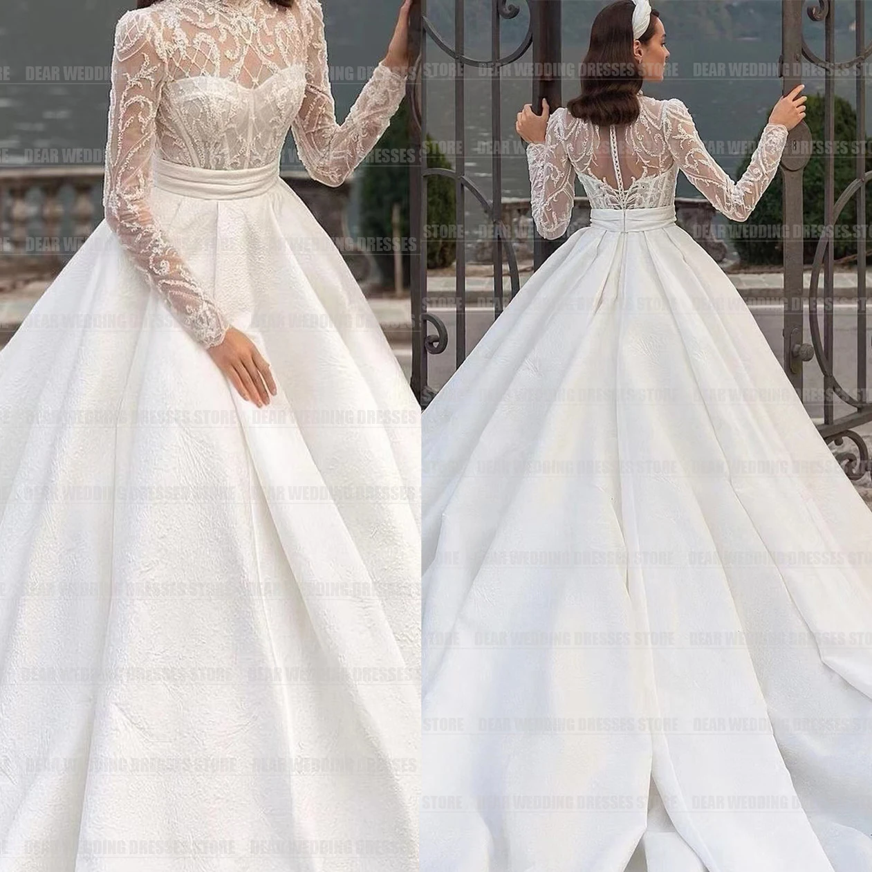 Top Trends: Luxurious BOHO Wedding Dresses For Woman A Line Princess High Neck Lace Satin Formal Muslim Party Bride Gowns Vestidos De Fiesta Shoppable Styles