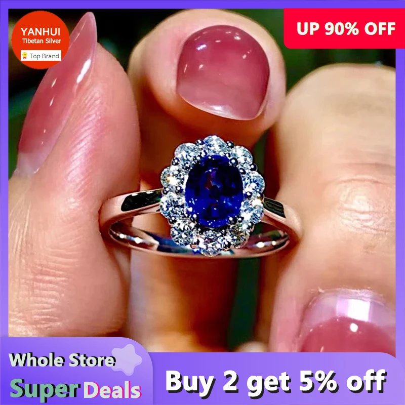 Top Trends: YANHUI Original Certified Tibetan Silver Rings For Women Trendy Jewelry With Blue CZ Zirconia Flower Shaped Engagement Ring Shoppable Styles