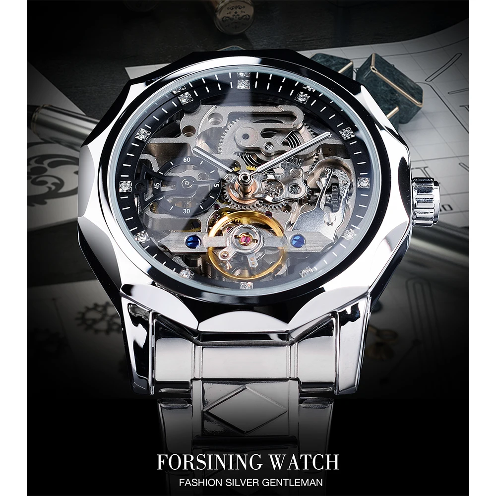 Top Trends: Forsining Skeleton Mechanical Wristwatch Men's Tourbillion Design Automatic Watch Waterproof Business Style Watches Silver Shoppable Styles - Image 2