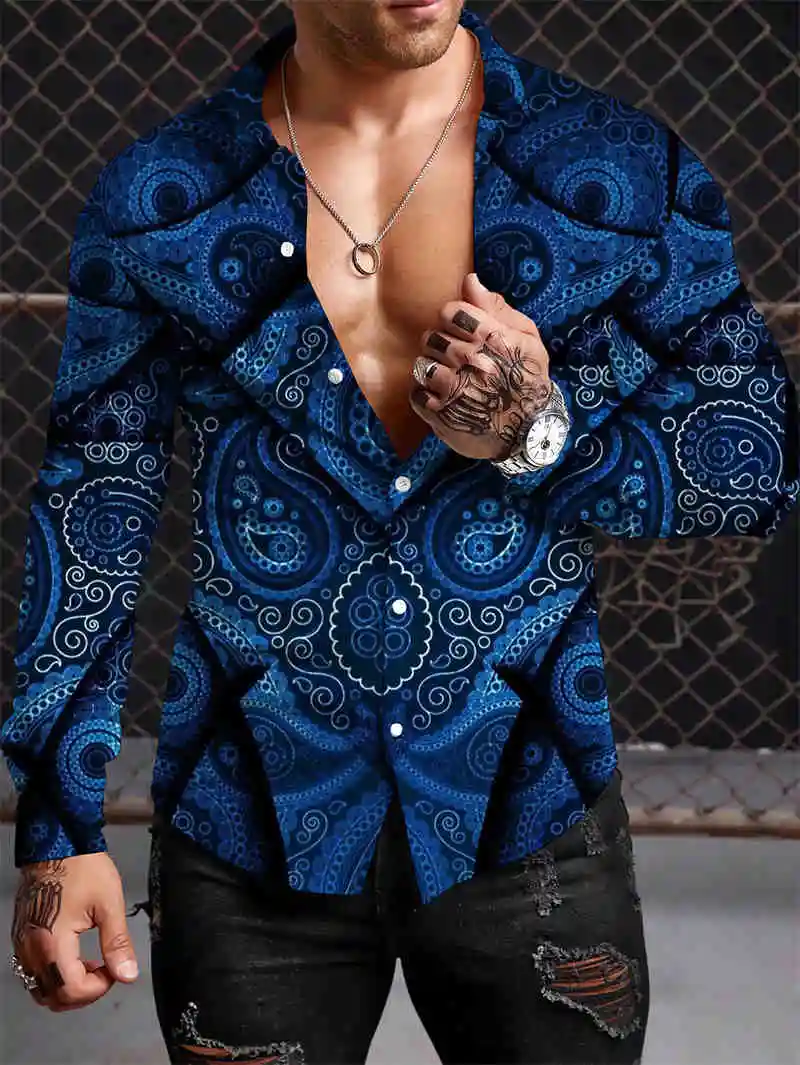 Top Trends: 2023 Bohemian Y2K Men Shirt Fashion 3D Printing Shirts Pattern Casual Oversized Long-sleeved Shirt Fitting Clothing Tops Shoppable Styles