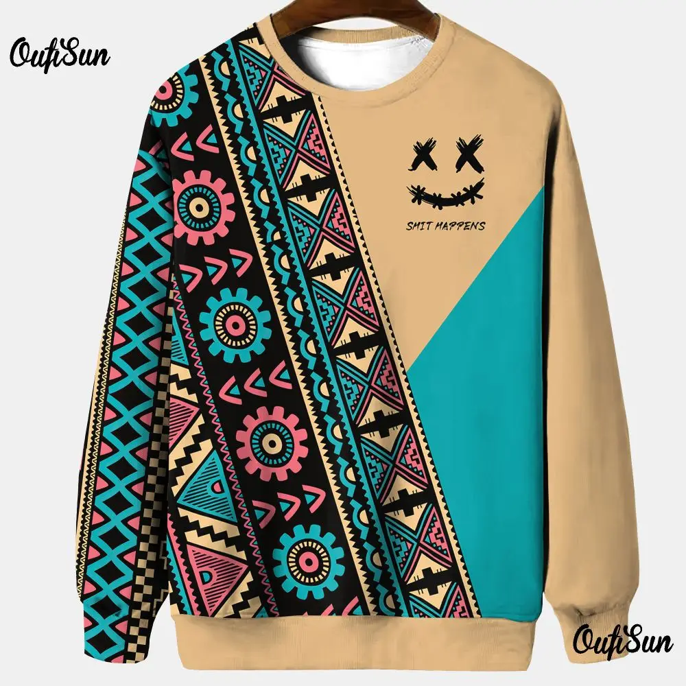 Top Trends: Vintage Ethnic Sweatshirt For Mens Sweatshirt Spring Clothing Thin Long Sleeve Tops Oversized O Neck Pullover Men's Sweater 5xl Shoppable Styles