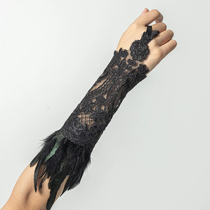 Top Trends: 1 Pc Women's Lace Feather Long Fingerless Gloves Bracelet Gothic Mesh Cuff Wedding Halloween Party Accessories Shoppable Styles