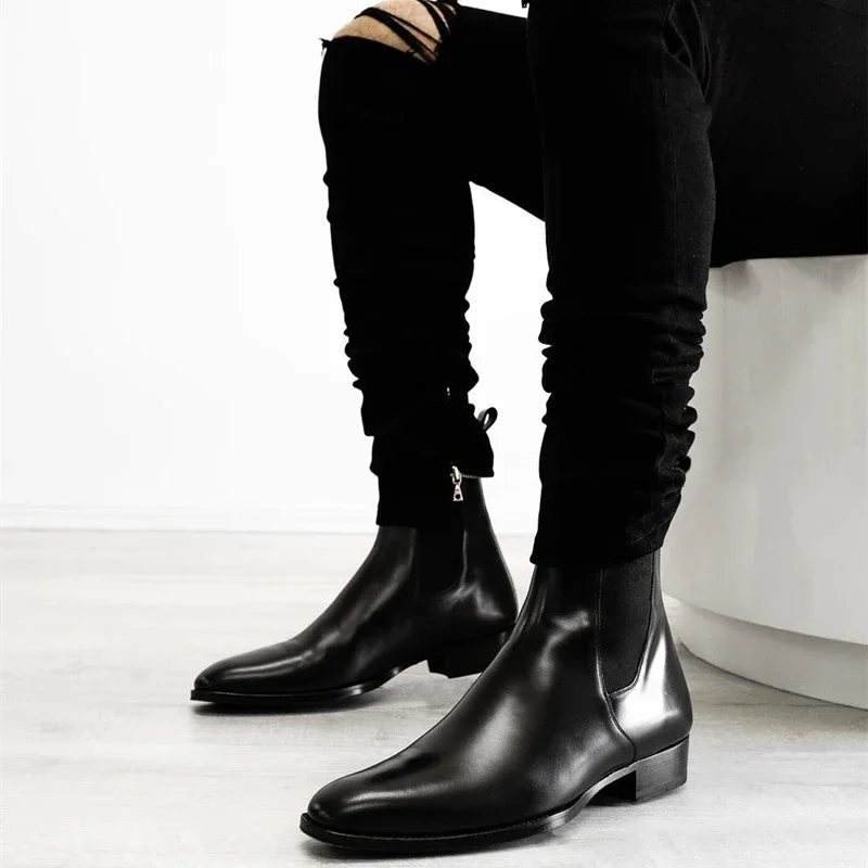 Top Trends: Chelsea Boots Men Black Brown Business Short Shoes For Men Handmade Ankle Boots Zapatos Hombre Shoppable Styles - Image 4