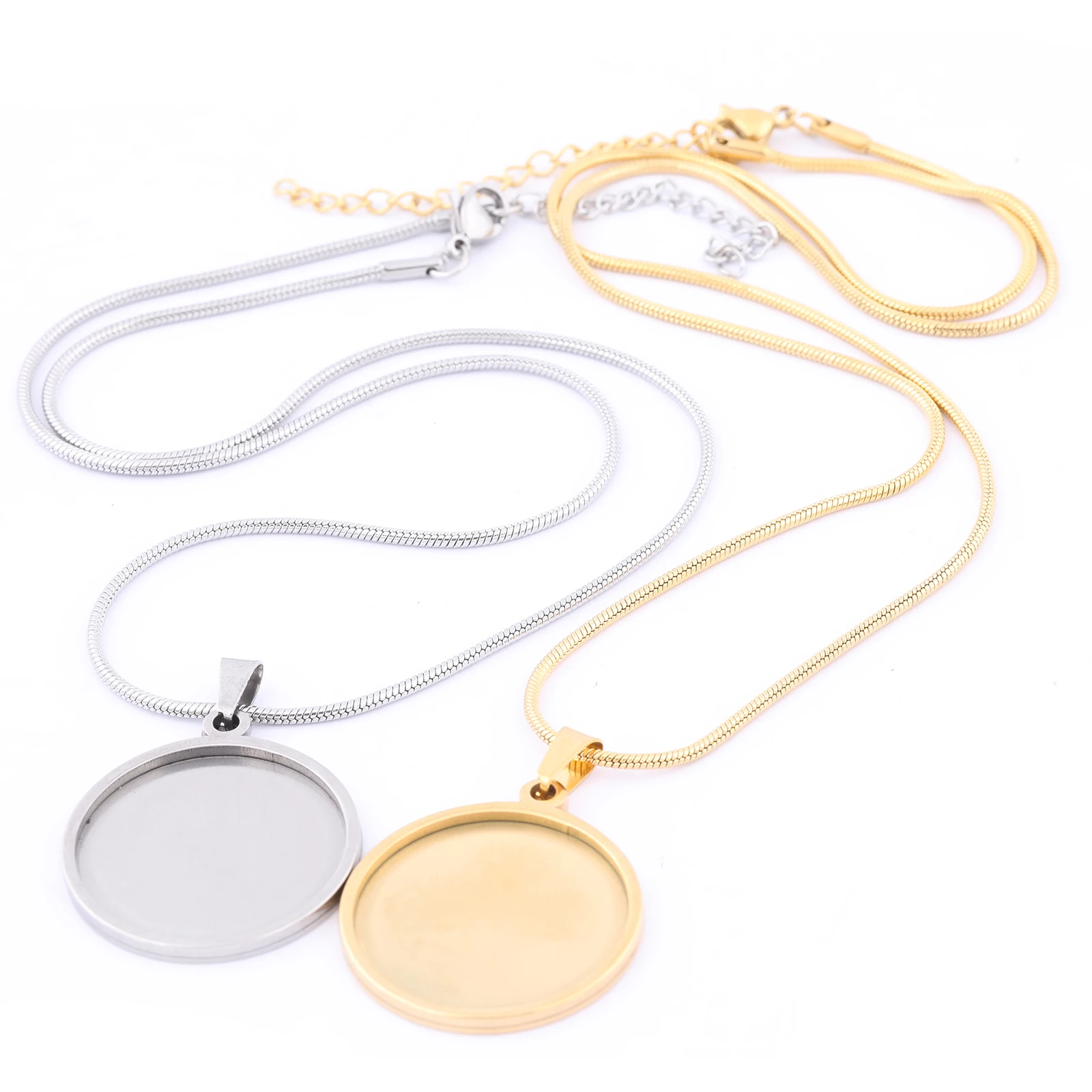 Top Trends: 2pcs 45cm Long Chain Necklace Bezel Blanks Stainless Steel Gold Plated 20mm 25mm Cabochon Pendant Base Setting Trays Diy Shoppable Styles