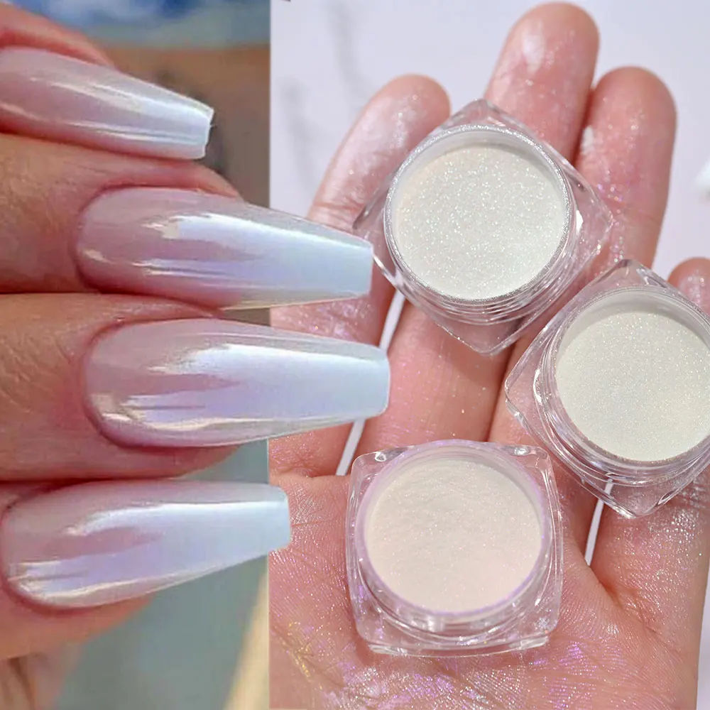 Top Trends: White Pearl Chrome Powder Glazed Donut Hailey Bieber Nails Mirror Moonlight Nail Pigment Winter New Trend White Chrome Powder* 1 Shoppable Styles