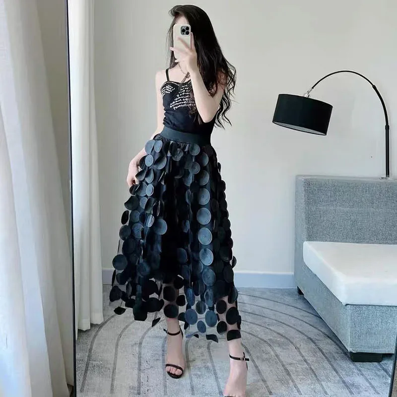 Top Trends: 2023 Spring New Women Black Mesh Long Skirts Fashion Elastic High Waist Tulle Skirt Female Casual Streetwear A-Line Skirt Shoppable Styles - Image 4