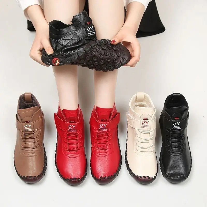 Top Trends: Plus Size 36-42 Womans Winter Boots Female Oxford Handmade Sewing Sneakers Women Punk Red Ankle Boots With Fur Botas De Mujer Shoppable Styles - Image 6