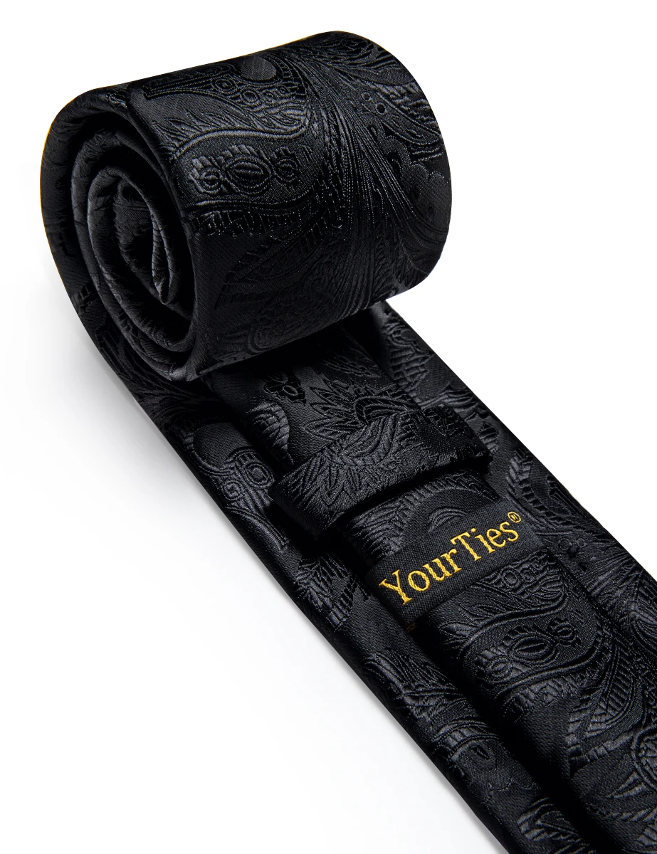 Top Trends: Luxury Black Paisley Silk Men's Tie High Quality Solid Classic Necktie With Clip For Man Accessories Corbatas Para Hombre Gifts Shoppable Styles - Image 3