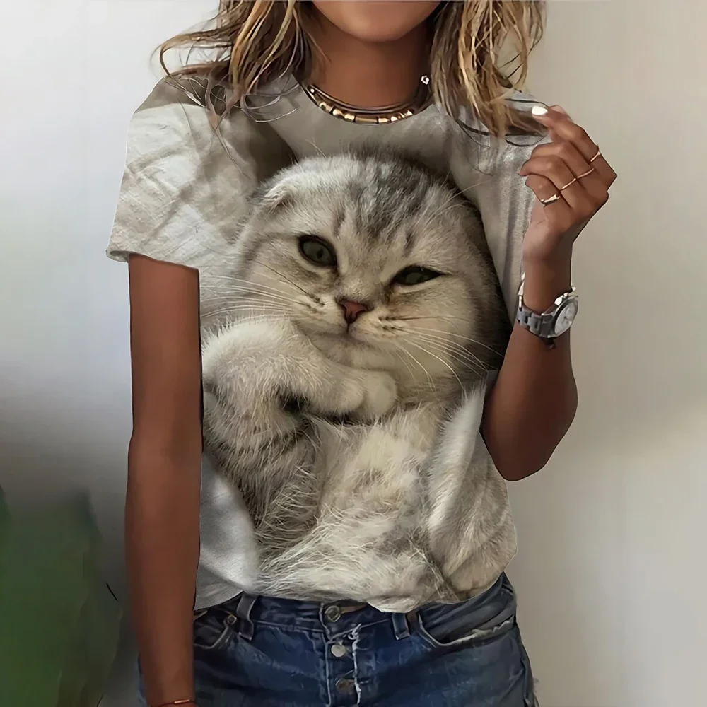 Top Trends: Women's T Shirts Funny 3D Kawaii Cat Print T-Shirts Fashion O-neck Short Sleeve Top Oversized Female Y2k Clothing Cute Girl Tees Shoppable Styles