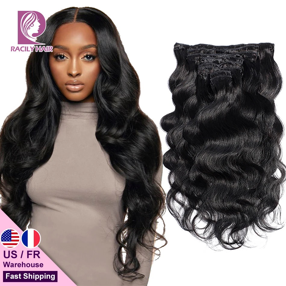 Top Trends: Racily Hair Clip In Human Hair Extensions 8pc / Set 140G Body Wave Wavy Clip Ins Human Hair Extensions Kinky Straight Clip In Hair Shoppable Styles