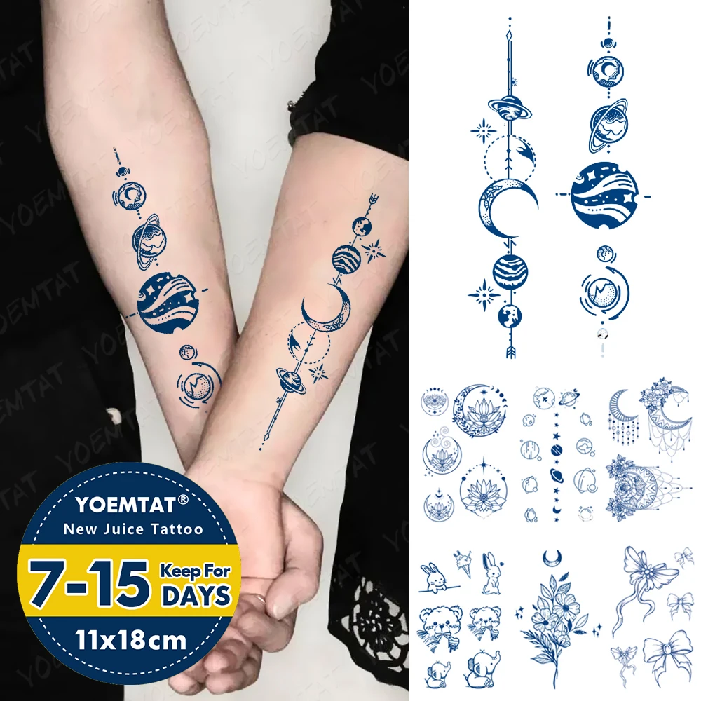 Top Trends: Semi-Permanent Herbal Lasting Ink Waterproof Temporary Tattoo Stickers Universe Earth Planet Flash Tatto Body Art Fake Tattoos Shoppable Styles