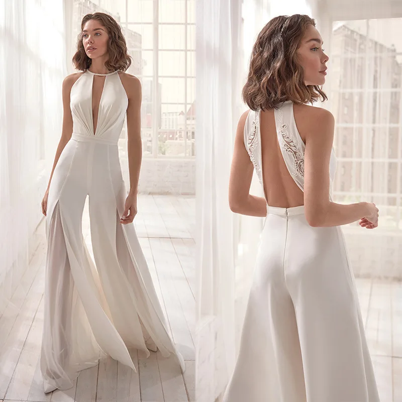 Top Trends: 2023 Perfect Sexy Romantic Deep V-neck Jumpsuit Wedding Pant Suits For Brides Wedding Jumpsuits Women Elegant Formal Dress Shoppable Styles