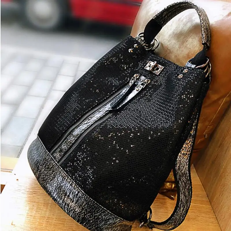 Top Trends: New Fashion Sequins Leather Laptop Backpack Women Female Personality Lock Anti Theft Bagpack Travel Mochila Feminina Back Pack Shoppable Styles