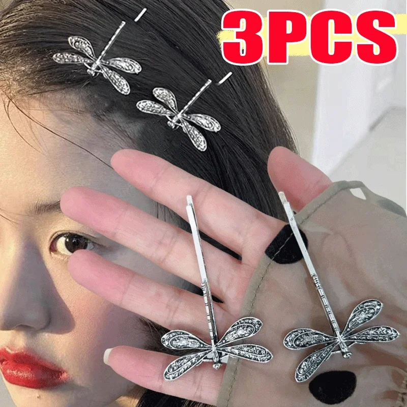 Top Trends: 3 / 1pcs New Vintage Silver Metal Dragonfly Hair Clip Korean Y2k Bangs Hairpin Charm Punk Hair Accessories For Women Headdress Shoppable Styles