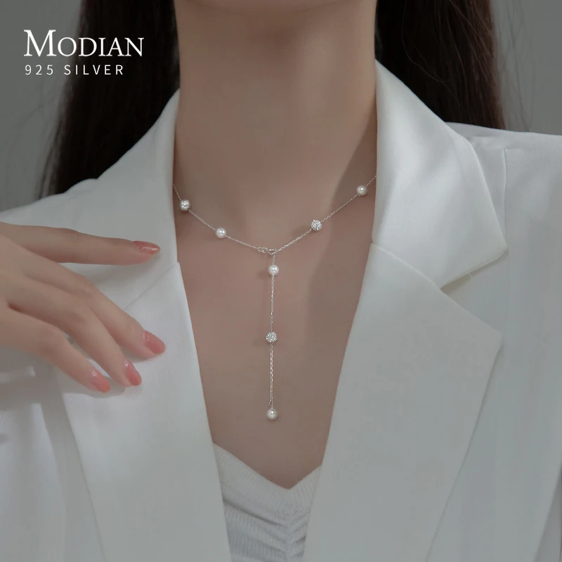 Top Trends: Modian 925 Sterling Silver Princess Sparkling Zirconia Ball Chain Luxury Shiny Elegant Necklace Wedding Engagement Jewelry Shoppable Styles