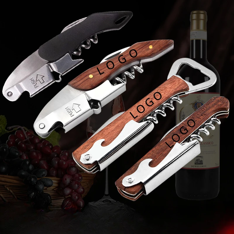 Top Trends: Customized LOGO Multi Functional Red Wine Beer Driver Knife Laser Engrave Wooden Bottle Opener Personalized Wood Stainless Steel Shoppable Styles