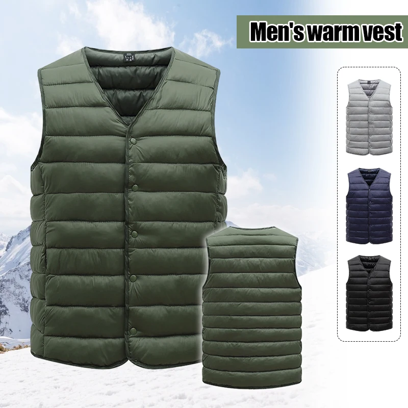 Top Trends: L-5XL Men Ultra Light Down Vest Jacket Male Winter Warm Liner V-neck Sleeveless Vest Coat For Middle Aged Elderly Dad's Clothes Shoppable Styles - Image 5