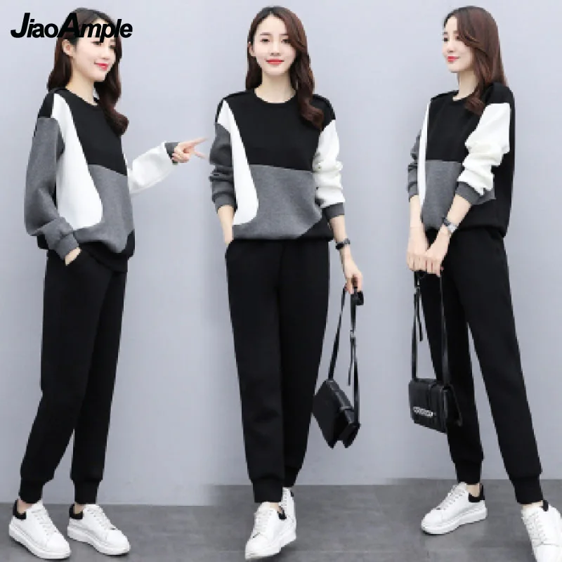 Top Trends: Women&#039;s Fashion Tracksuit Suit 2022 Autumn Casual Sweater Top Pants Two-Piece Korean Elegant Color-blocking Blouse Trousers Set Shoppable Styles