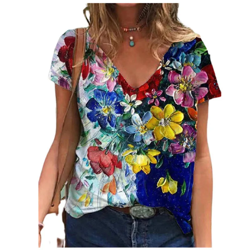 Top Trends: Oversized Summer Women Tops Fashion Short Sleeve 3d Flower Print Beauty T Shirt Streetwear Loose Harajuku Casual Female Clothing Shoppable Styles