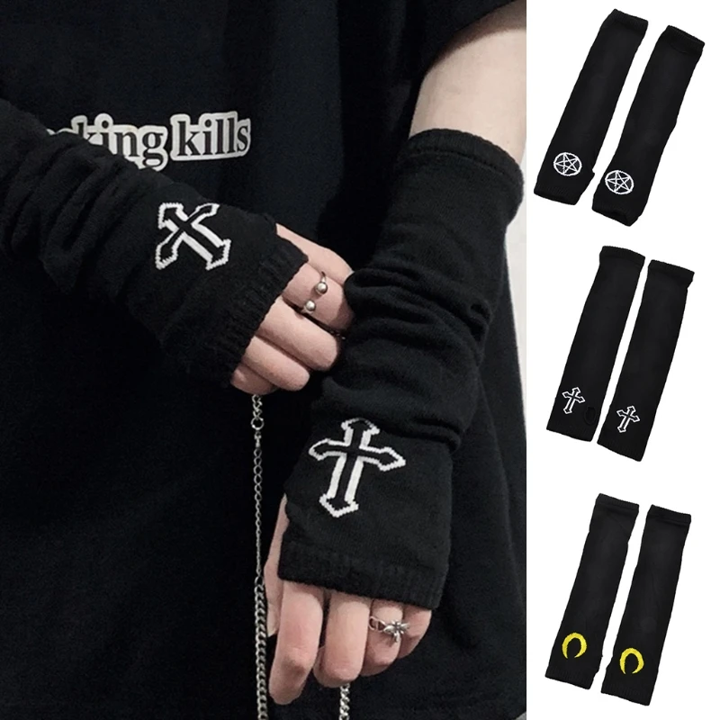 Top Trends: Punk Gothic For Cross Gloves Fingerless Arm Sleeves Long Arm Warmer Half Finger Gloves Knit Arm Covers Cosplay Gloves Shoppable Styles