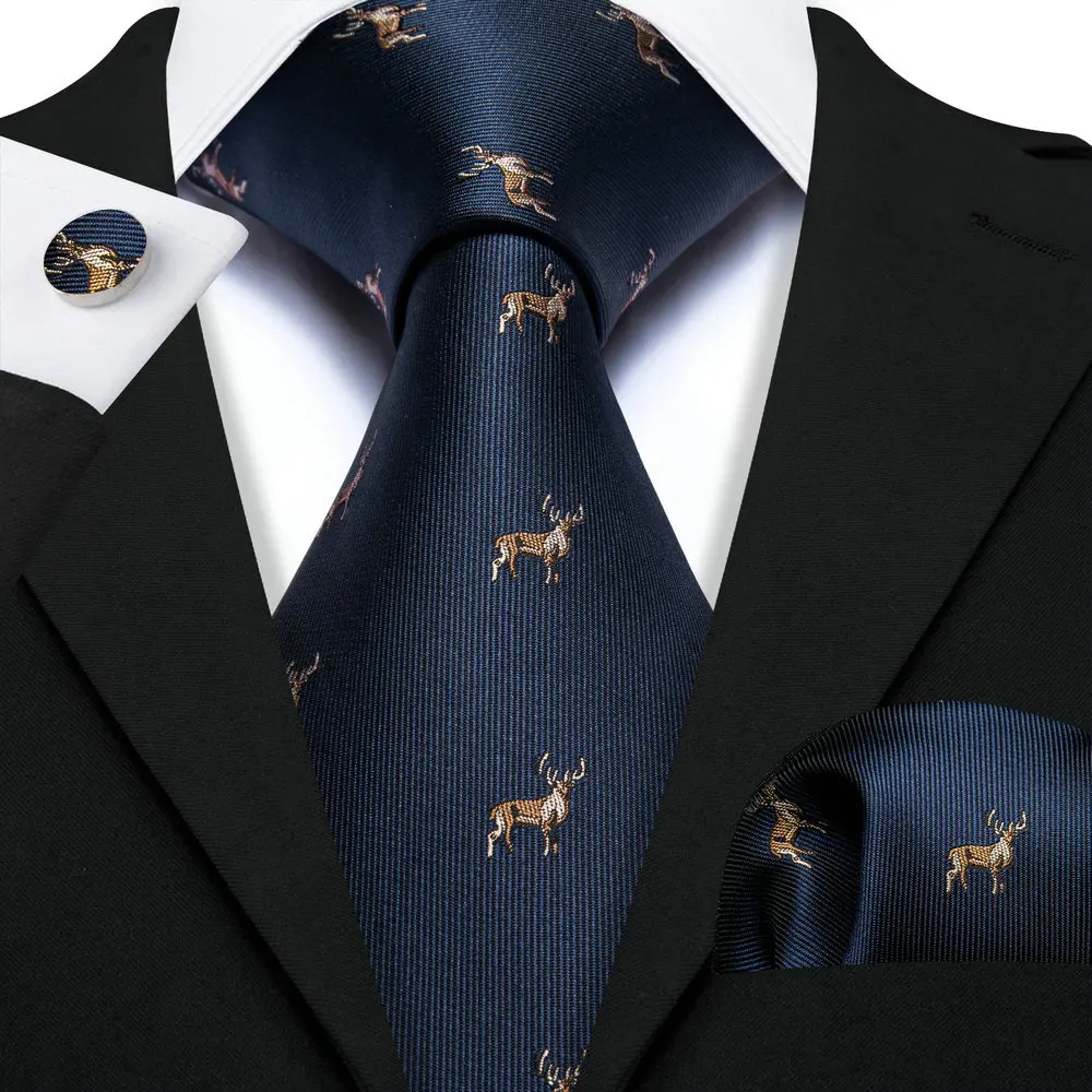 Top Trends: Barry.Wang Navy Blue Men Tie High Quality Designer Silk Animal Pattern Handkerchief Cufflinks Sets Business Party Gifts 6521 Shoppable Styles