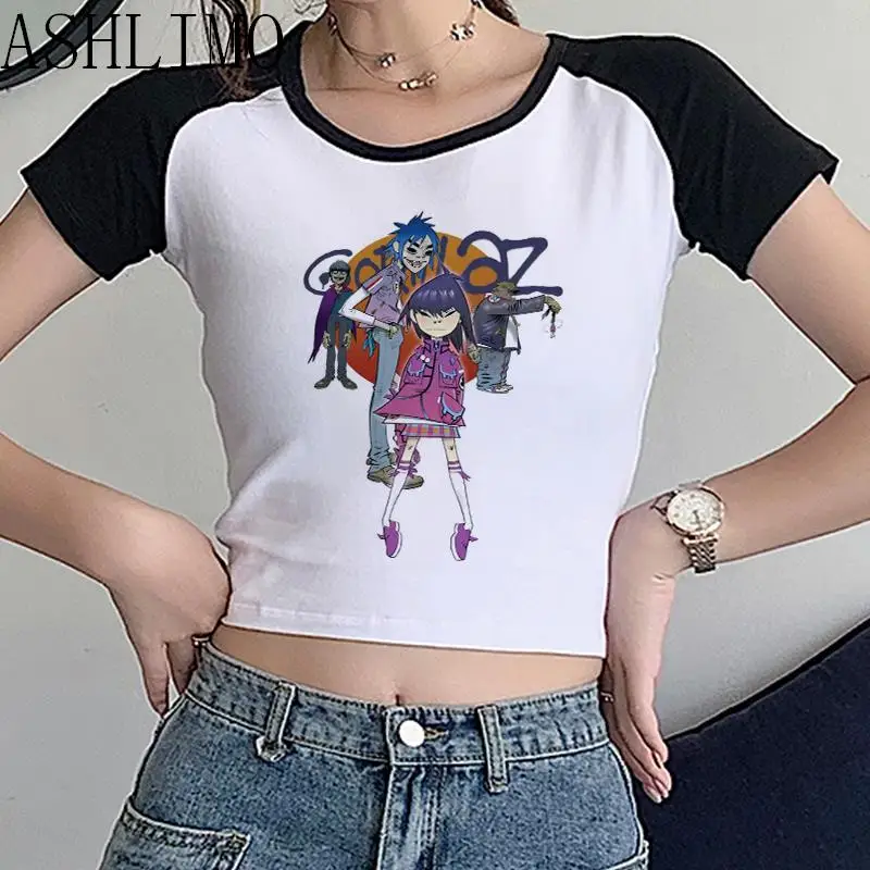 Top Trends: Music Band Gorillaz PUNK ROCK Women Summer 90s Crop Tops O-neck Short Sleeve T-shirts Clothes Shirt Vintage Y2K Bf Clothing Tee Shoppable Styles