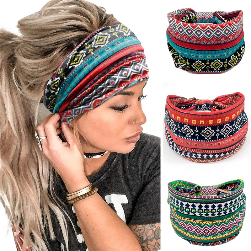 Top Trends: Bohemia Grid Women Headpiece Stretch Turban Hair Accessories Headwear Yoga Run Bandage Hair Bands Headbands Wide Headwrap Shoppable Styles