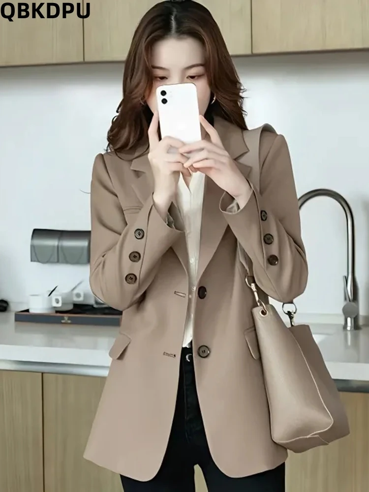 Top Trends: Classics Khaki Blazer Coat Autumn Korean Casual Suit Abrigo Mujer Office Chic Single Breasted Loose Blazer New Fashion Outerwear Shoppable Styles