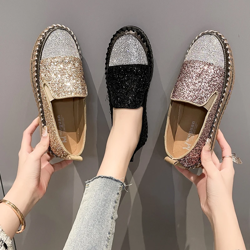 Top Trends: Women Shining Rhinestone Flats Loafers Slip-on Thick Botton Casual Woman Crystal Shoes Female Fashion Sneakers Sports Running Shoppable Styles - Image 3