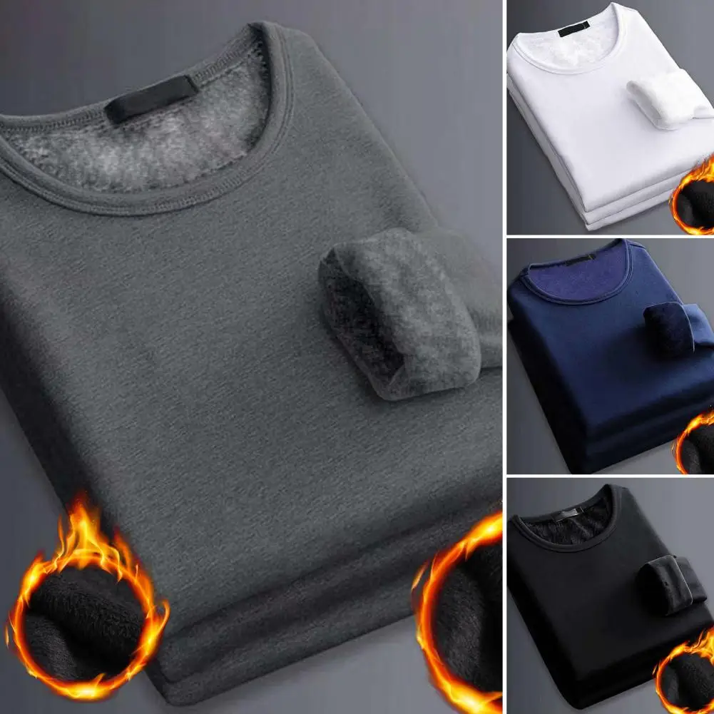 Top Trends: 2022 Men Base Shirt Solid Color Plush Pullover Thick Round Neck Keep Warm Long Sleeves Men Winter Tops Shoppable Styles