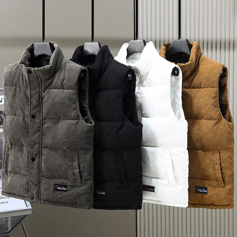 Top Trends: New Corduroy Winter Fashion Wool Vest Jacket Male Cotton-Padded Vests Coats Men Sleeveless Vest Jackets Warm Waistcoats Clothing Shoppable Styles