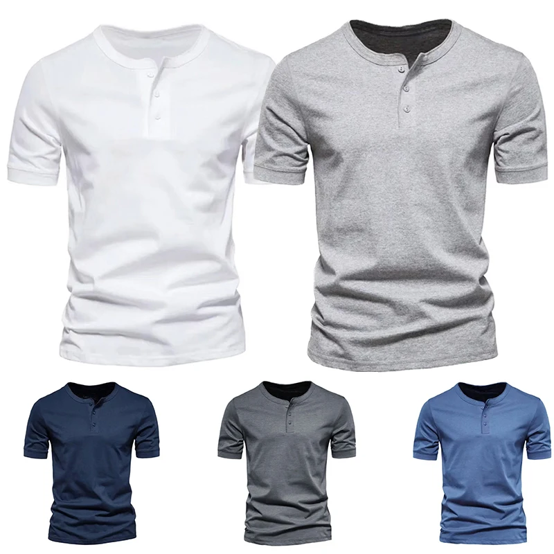 Top Trends: Men Henley Collar T Shirt V-Neck Short Sleeve Tops Breathable Tee Shirt Solid Color Men's Clothing Summer Casual Tank Top Tee Shoppable Styles