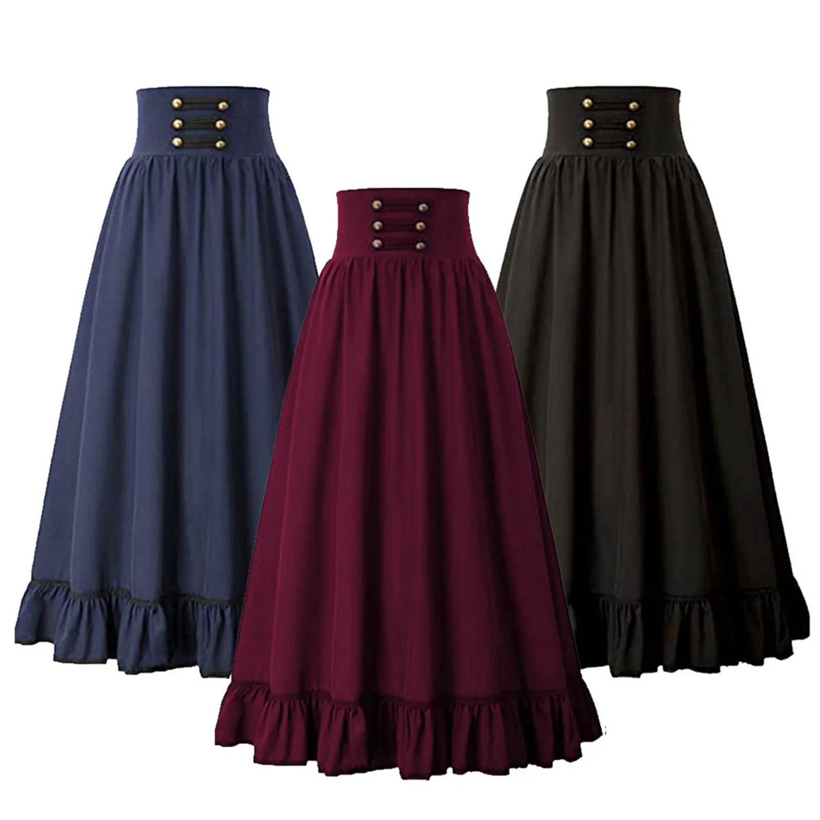 Top Trends: Halloween Medieval Retro Fishtail A-Line Zipper Skirt Women Navy Blue Burgurdy Red Black Color Renaissance Girl Stage Costume Shoppable Styles