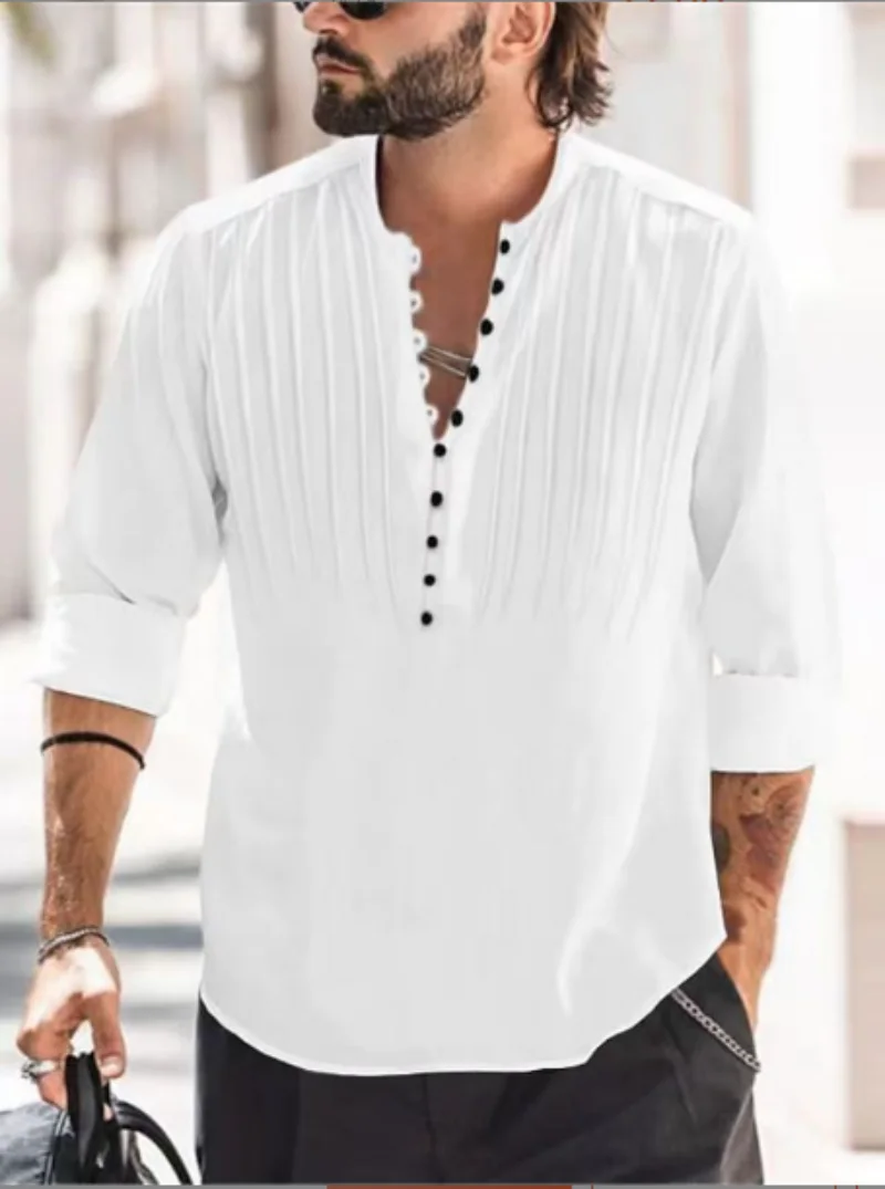 Top Trends: 2024 New Men's Linen Bandage Button High Quality Shirt Men's Solid Color Cotton And Linen Folding Casual Slim Long-sleeved Shirt Shoppable Styles