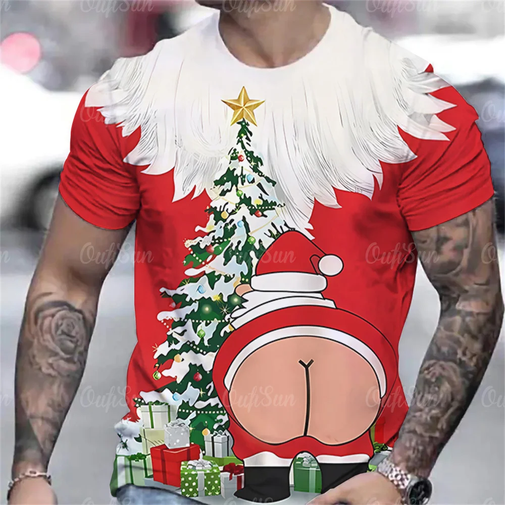 Top Trends: 2023 Christmas Festival Theme Men'S T Shirts Clothing 3d Print T Shirts Summer Short Sleeves Oversized Fashion Handsome Shirts Shoppable Styles