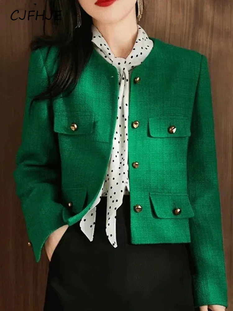 Top Trends: CJFHJE Classic Green Cropped Tweed Jackets Spring Fall Elegant Slim Coat Luxury Streetwear Chaqueta Oversize 3XL Fashion Outwear Shoppable Styles