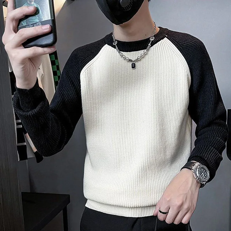 Top Trends: Fashion O-Neck Knitted Spliced Loose Korean Sweater Men&#039;s Clothing 2023 Autumn New Oversized Casual Pullovers All-match Tops Shoppable Styles