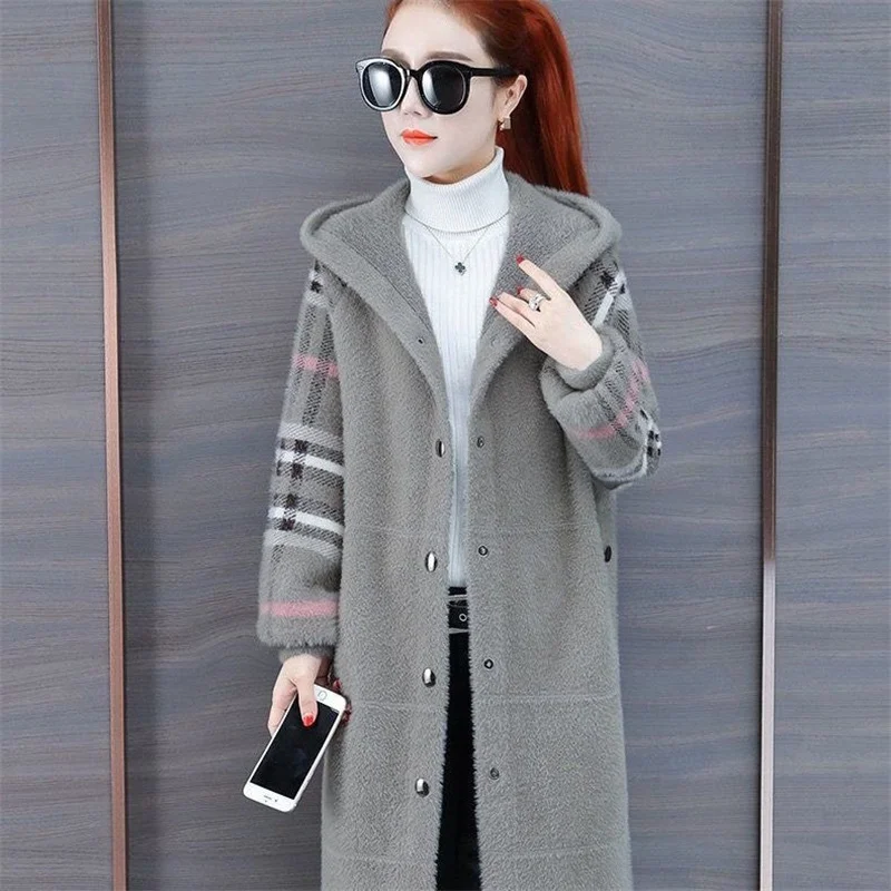 Top Trends: Socialite Women Imitation Mink Fleece Hooded Jacket 2022 New Winter Female Leisure Long Korean Style Loose Pocket Stitching Coat Shoppable Styles