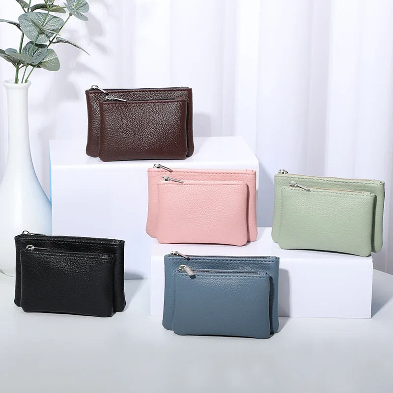 Top Trends: Purse Ladies New Solid Color Double Detachable Coin Purse PU Leather Card Coin Key Storage Bag Wholesale Shoppable Styles