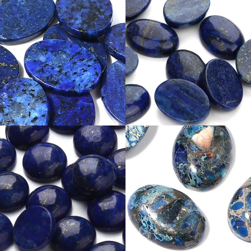 Top Trends: 2-10pcs / pack Lapis Lazuli Cabochon Natural Stone Oval / round / flat Cabochon Flat Back Cameo Cabochon Spacers For Jewelri Making Shoppable Styles