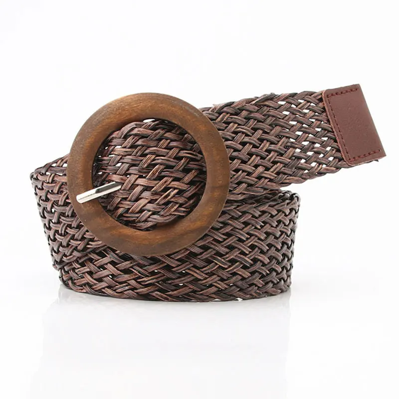 Top Trends: Vintage Braided Waist Belt Summer Solid Female Belt Round Wooden Buckle Fake Straw Wide Elasticity Belts For Women Shoppable Styles - Image 4