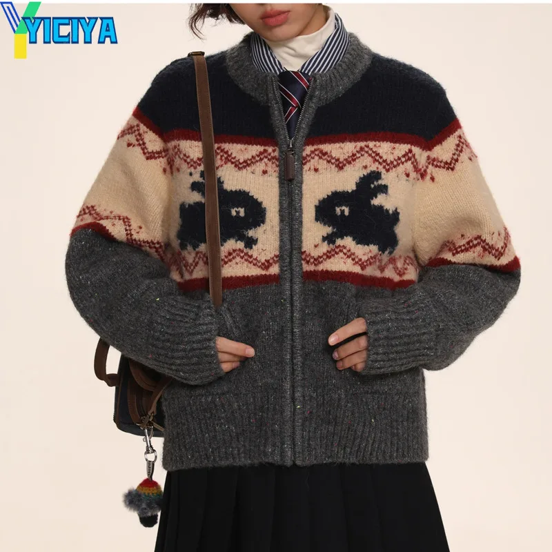 Top Trends: YICIYA Vintage Rabbit Jacquard Knit Cardigan Sweater Retro High Quality Thickening Korean Fashion Women New Knitted Harajuk Y2k Shoppable Styles