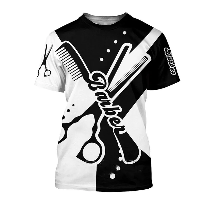 Top Trends: Barber Uniform Fashion Scissors Printing Men's T Shirt Hip Hop Harajuku Oversized Short Sleeve Summer Trend Crew Neck Tees Tops Shoppable Styles